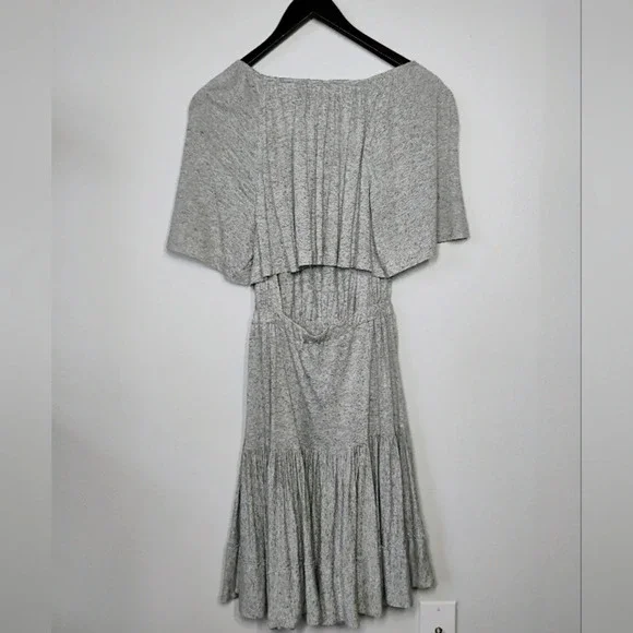 Rebecca Taylor Open Back Ruffle Grey Melange Jersey Short Flax Dress Size XS - Picture 5 of 16